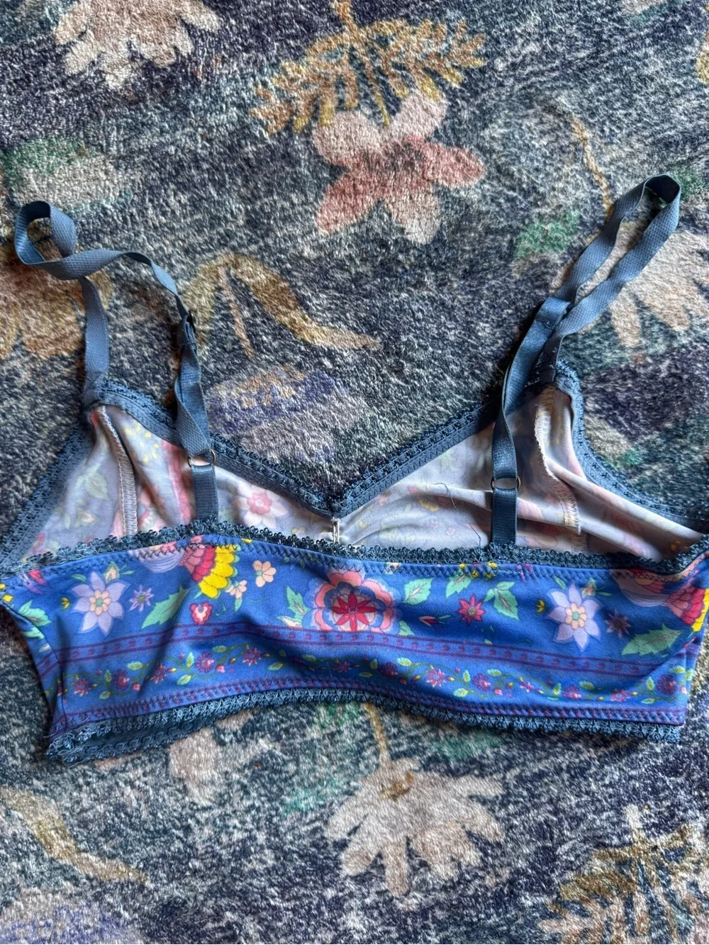 Spell Lovebird Deep Sky Blue Floral Two-Piece Bralette and Briefs Set